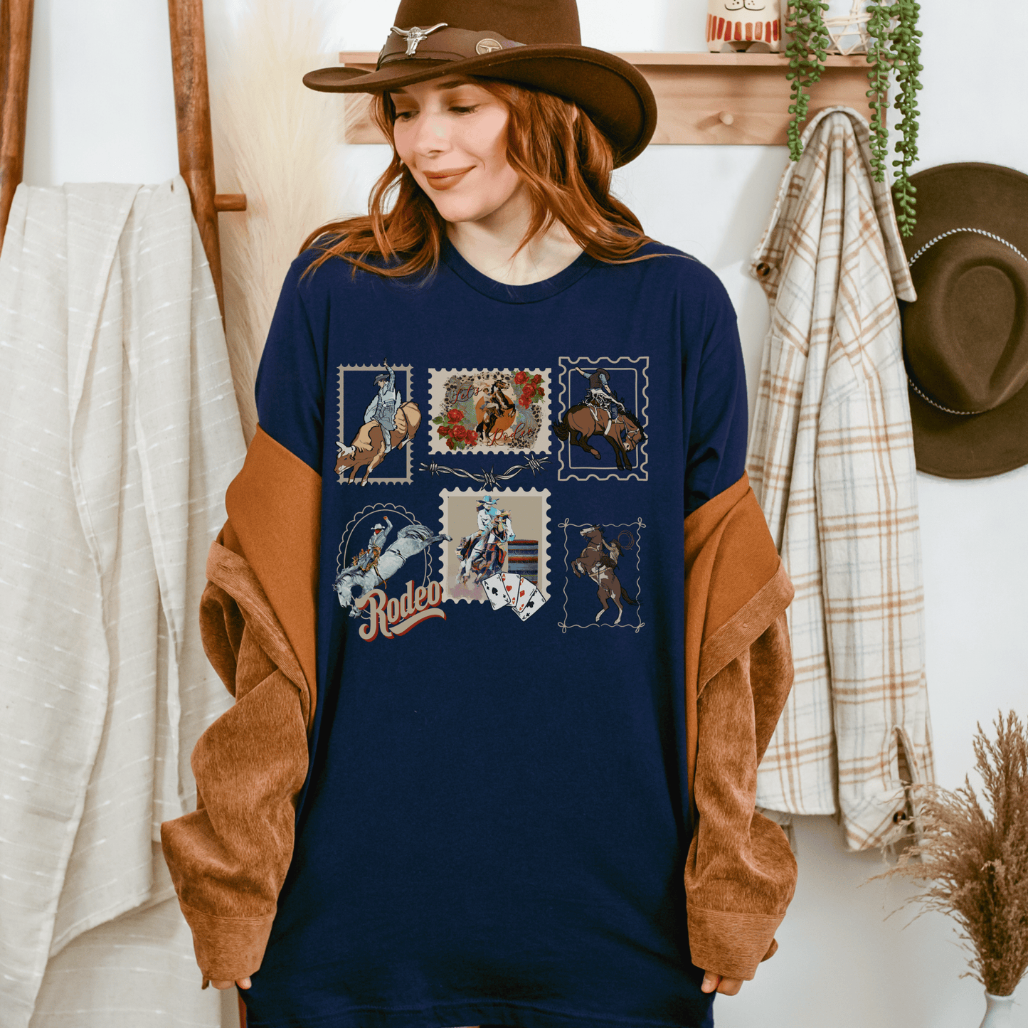 "New" Rodeo Stamps Western Horse Girl T-Shirt
