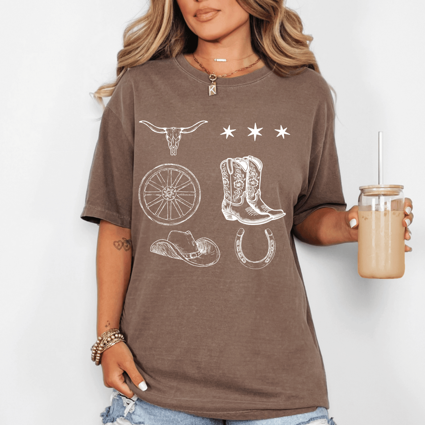 Western themed cowgirl boots print t shirt.