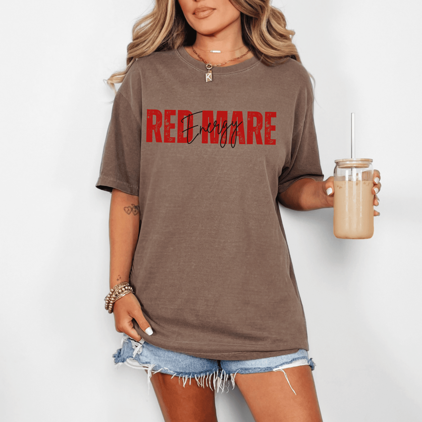 Red Mare Energy horse lovers design printed on a comfort colors design.