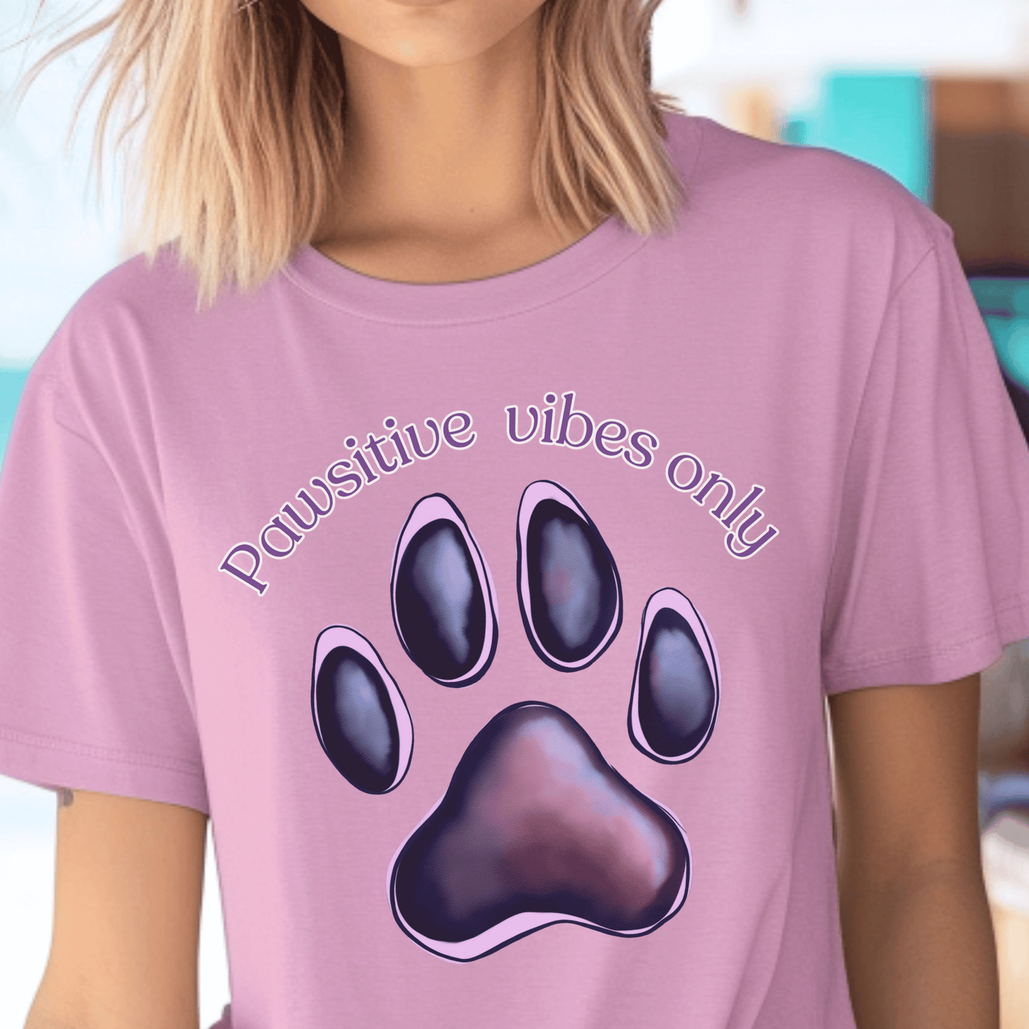 Embrace those pawsitive vibes with this adorable t-shirt featuring cute paw prints! This charming tee is perfect for any animal lover who wants to spread positivity wherever they go.