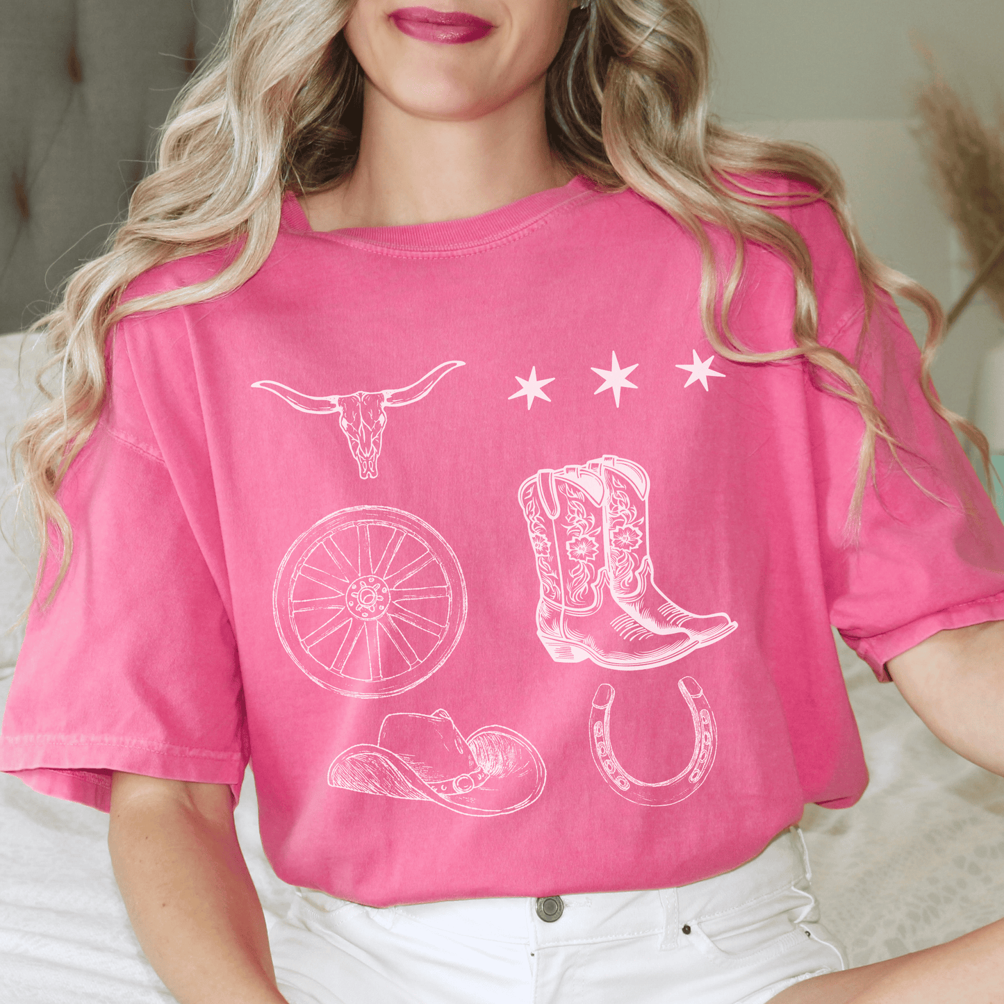 Western themed cowgirl boots print t shirt.
