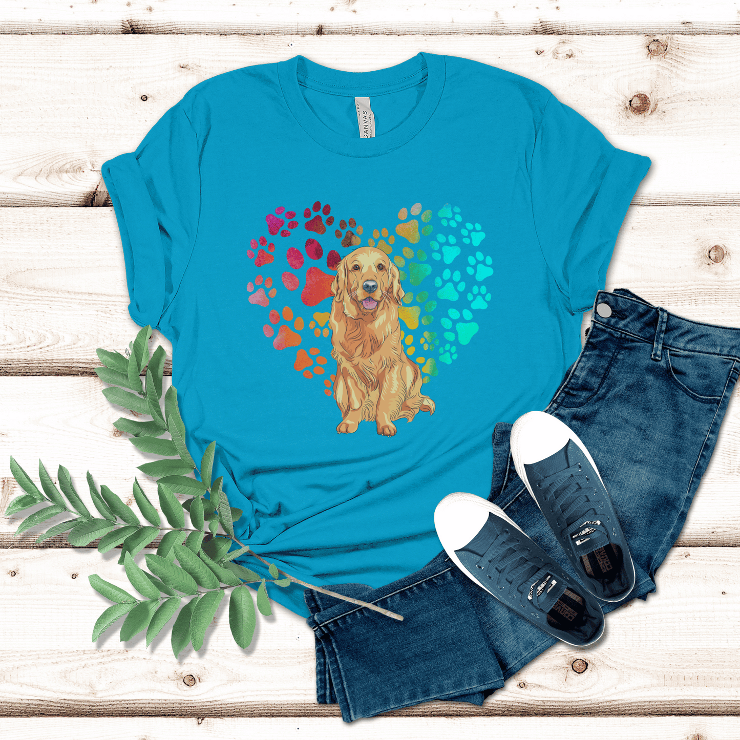 Show off your love for your Golden Retriever pup with this unique heart print t-shirt. An ideal pet parent top, this Golden Retriever t-shirt is the perfect gift for any dog mom or dog owner. Show your pooch that you care with this one-of-a-kind