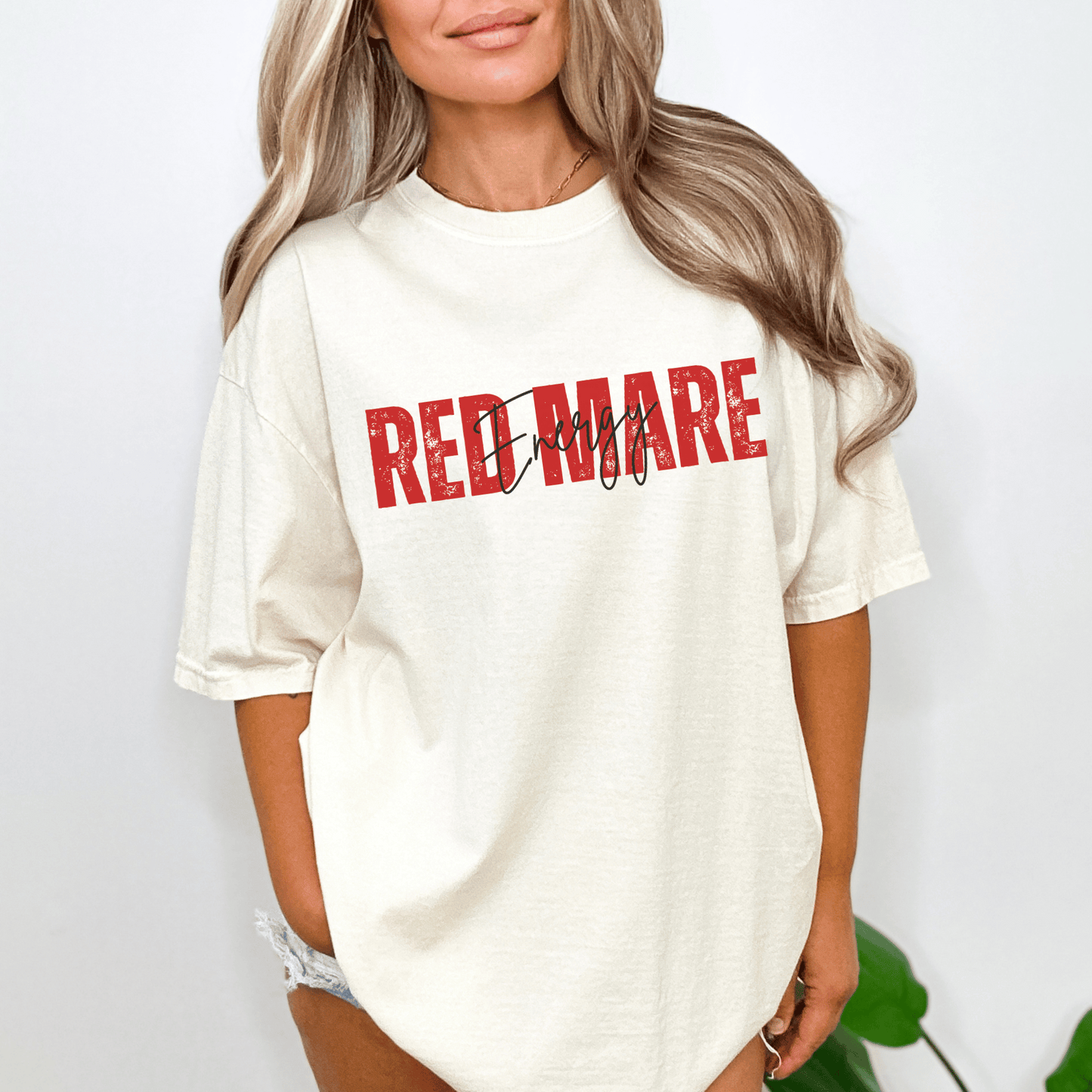 Red Mare Energy design on a t-shirt