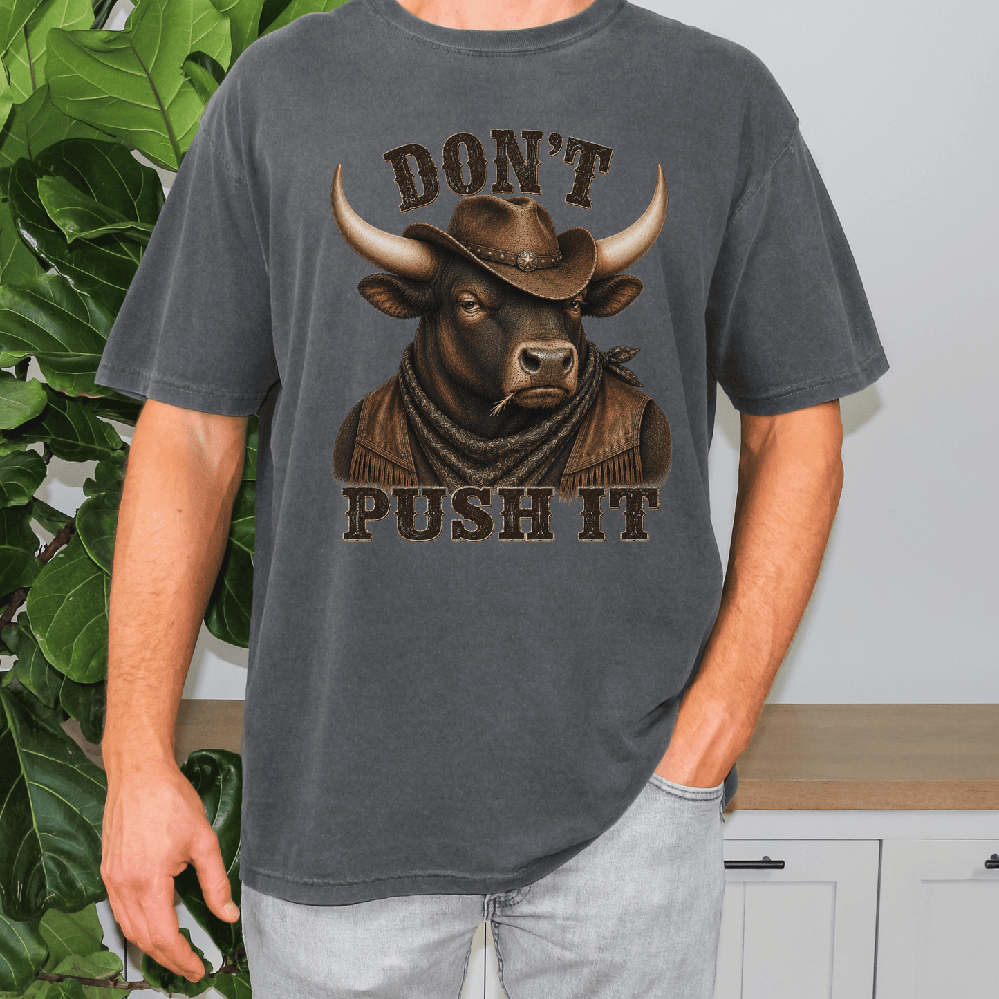"New" Don't Push It Bull Western T-shirt