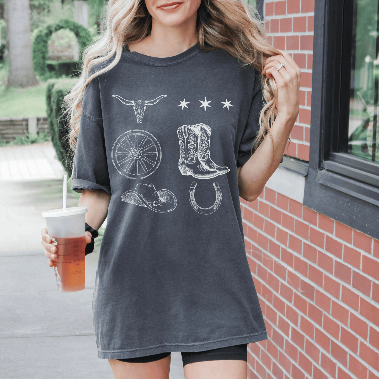 Western themed cowgirl boots print t shirt.