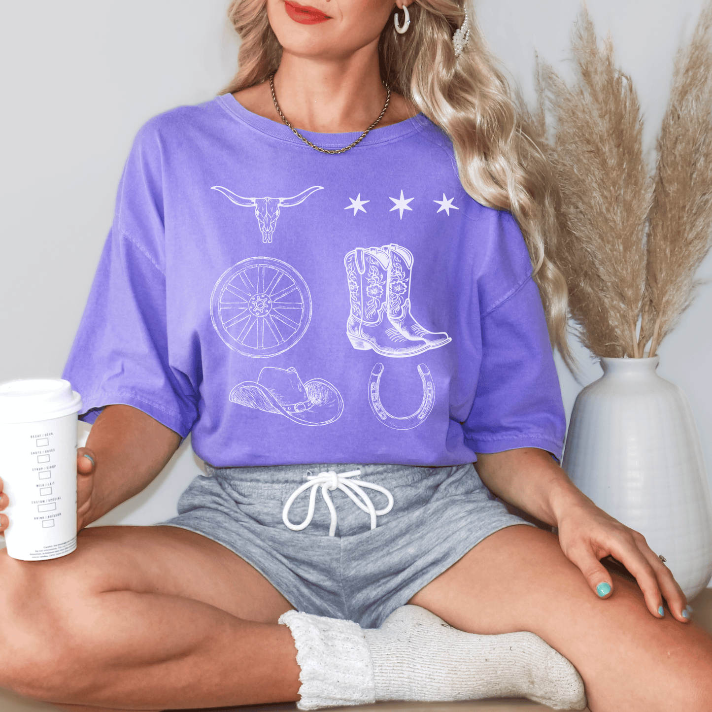 Western themed cowgirl boots print t shirt.