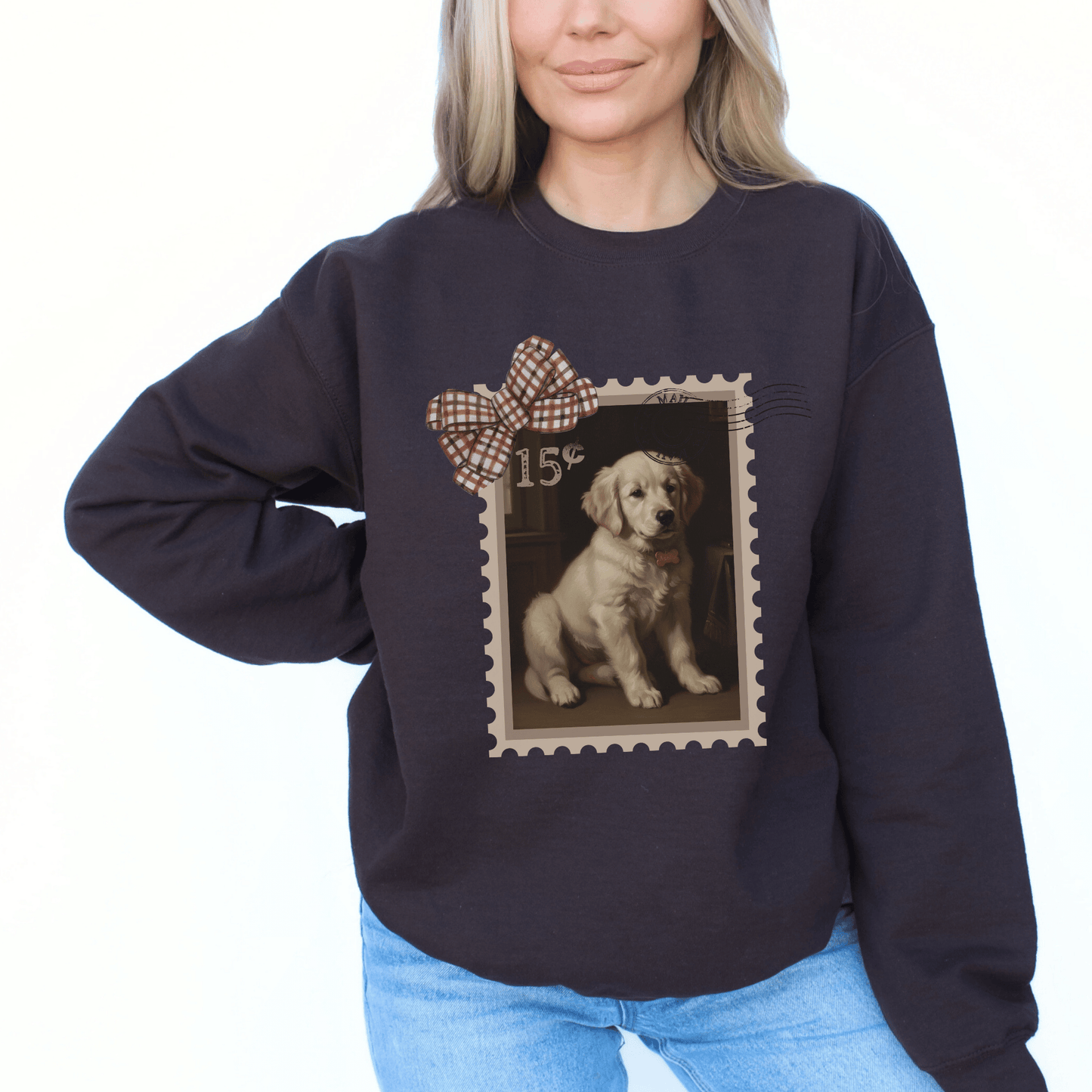 "New " Golden Retriever Puppy Vintage Stamp Sweatshirt