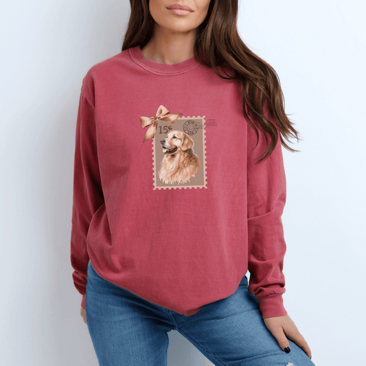 "New " Vintage Stamp Retriever Design Long Sleeve Tee