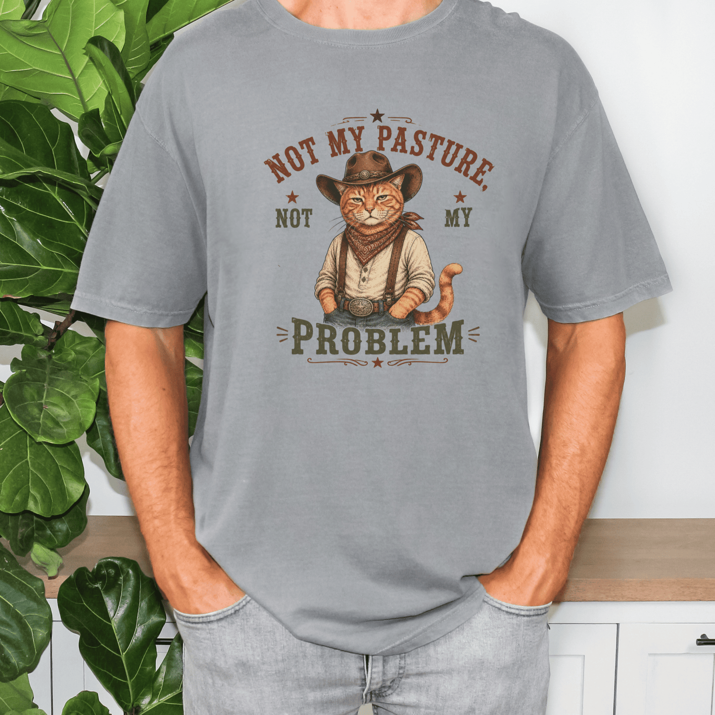 "New" Funny Cat Western Tshirt