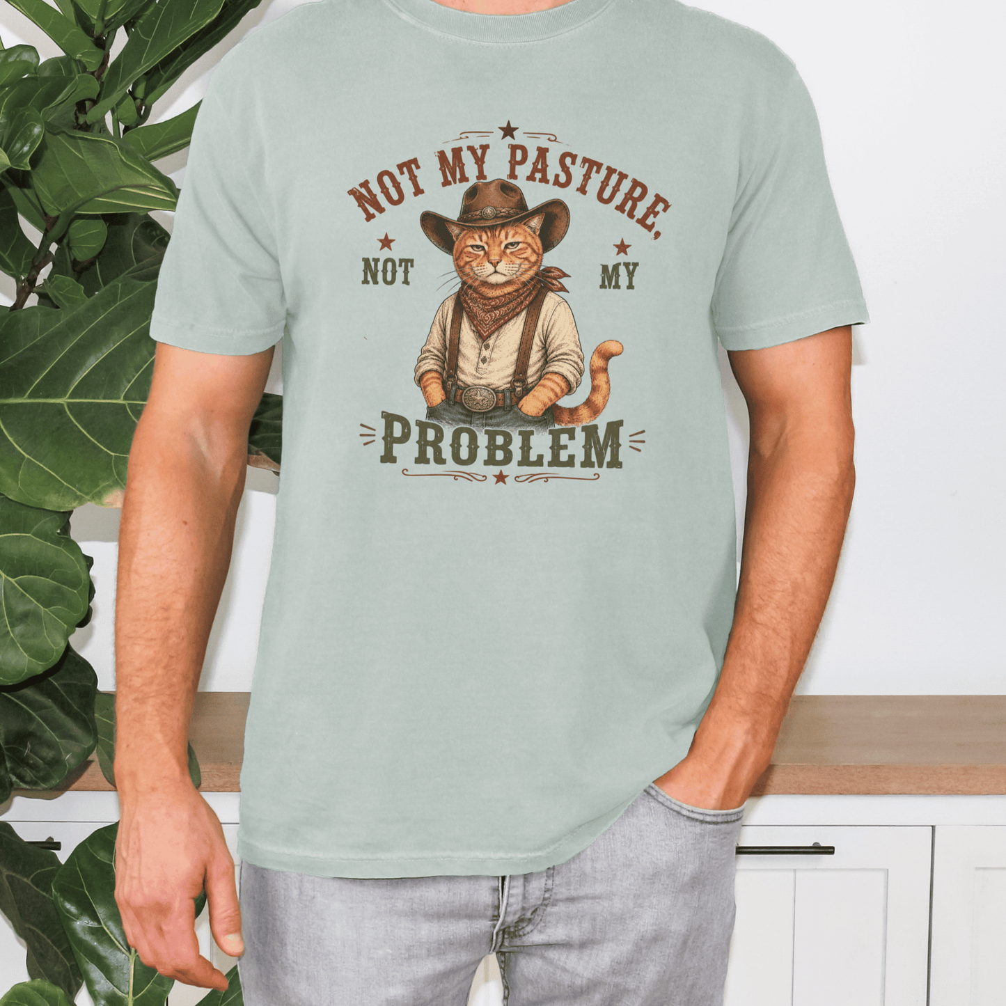 "New" Funny Cat Western Tshirt