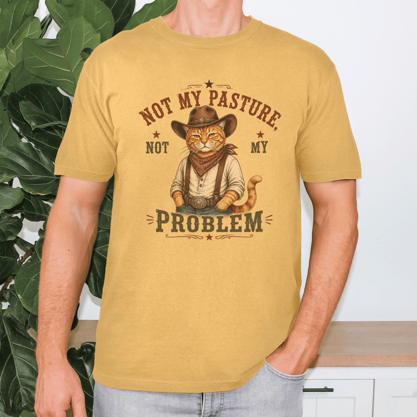 "New" Funny Cat Western Tshirt