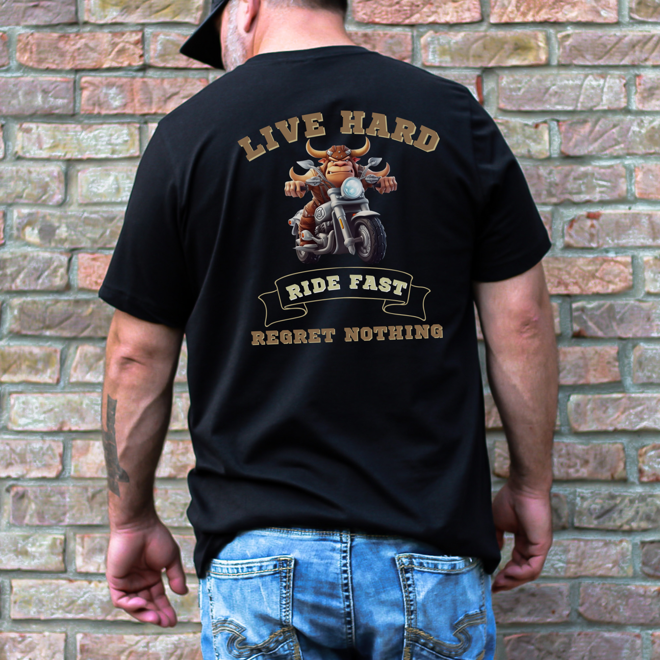 A Bull riding a motorcycle tee – backfortycowgirl.com