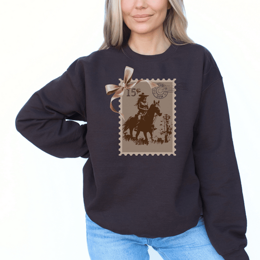 "New" Vintage Stamp Cowgirl Crew Neck Sweatshirt