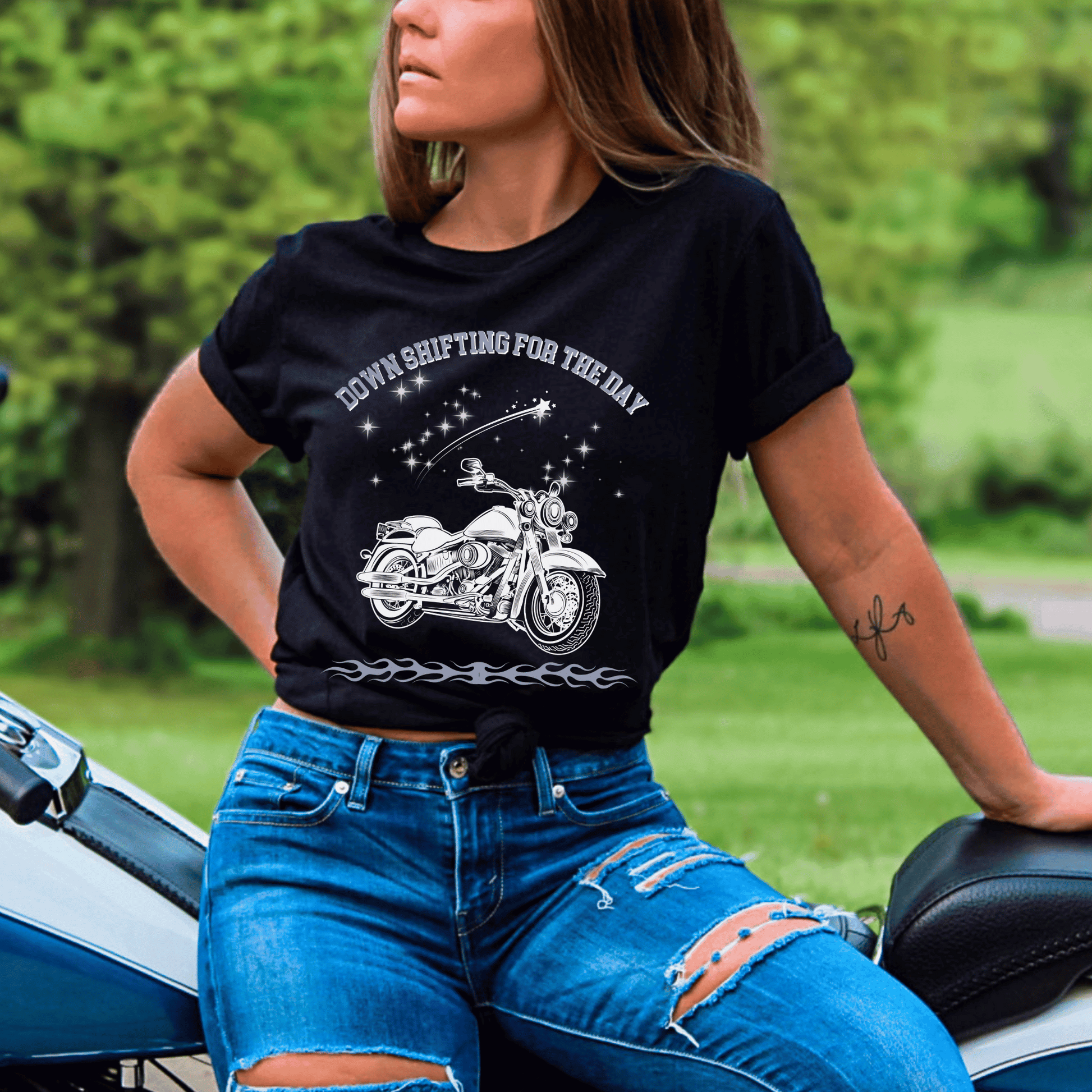 Introducing our Motorcycle Downshifting for the day t-shirt . Unisex sizing designed to add a touch of luxury to your everyday life, this tee is perfect for lounging around the house or running quick errands.