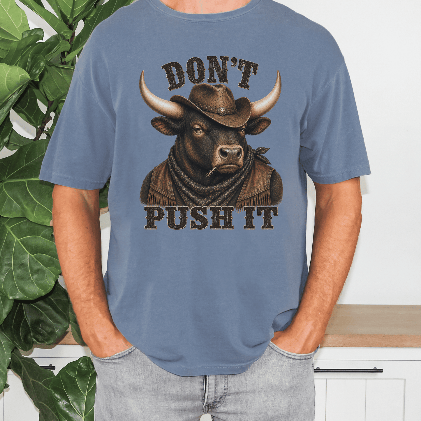"New" Don't Push It Bull Western T-shirt