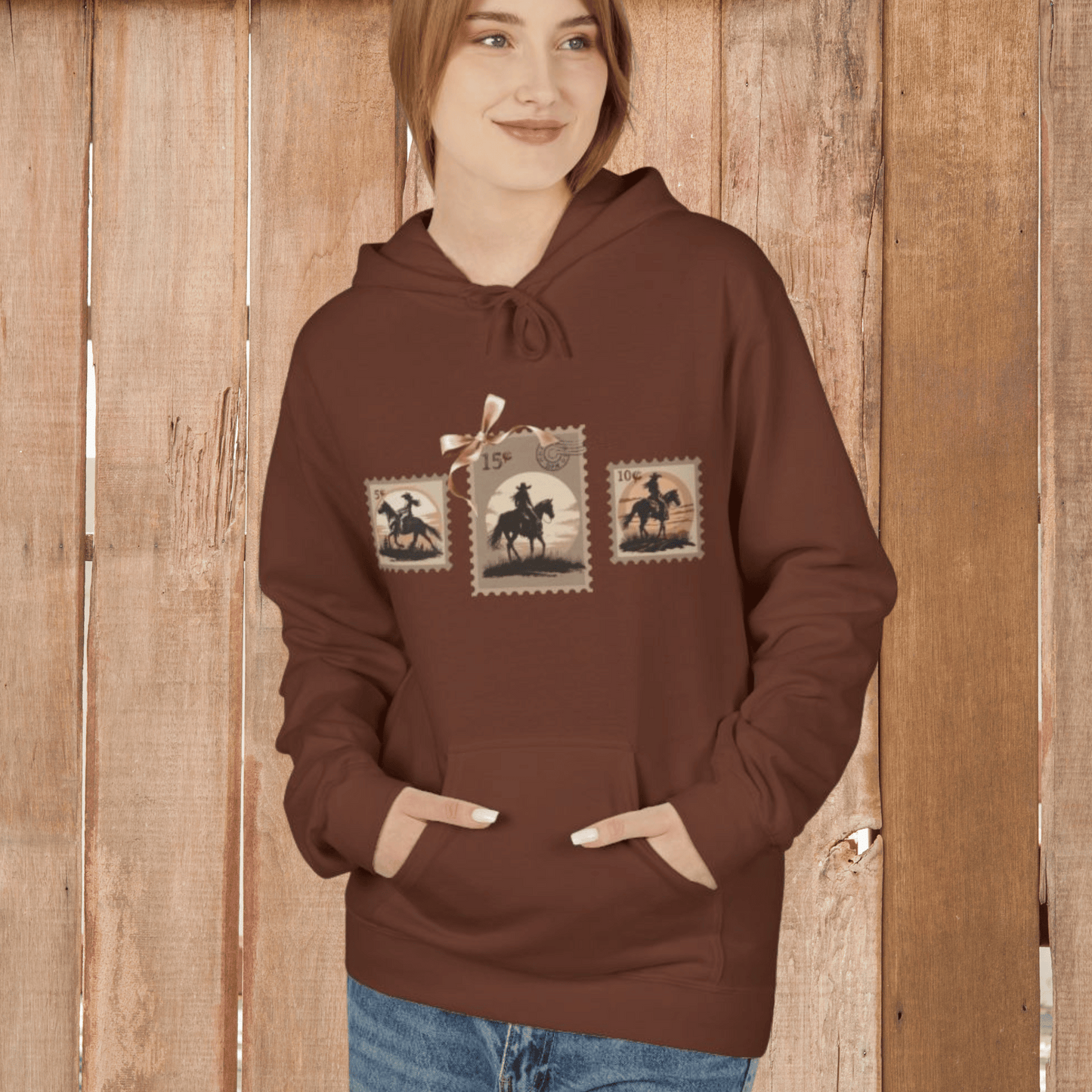 "New"Vintage Stamp Cowgirl Hoodie