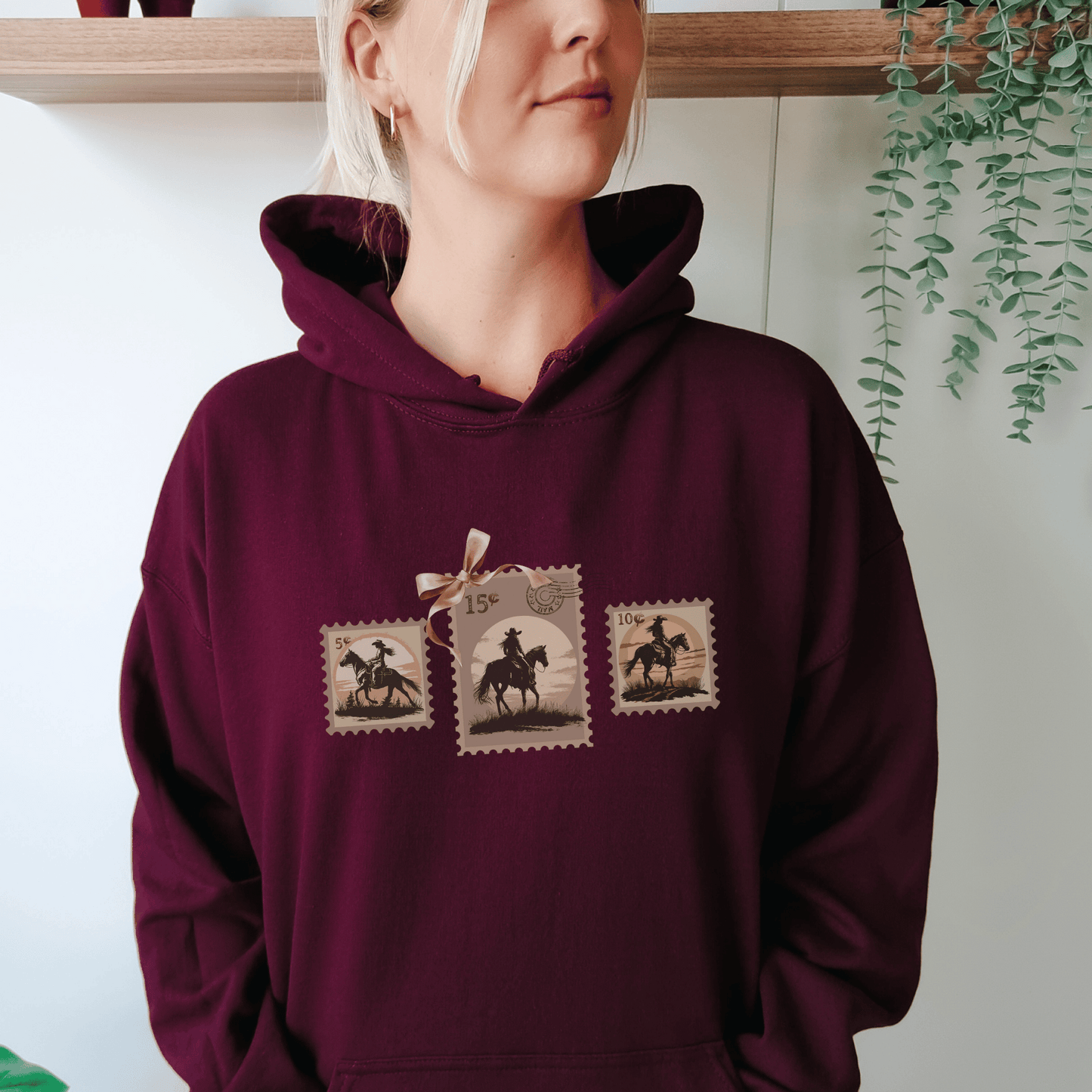 "New"Vintage Stamp Cowgirl Hoodie