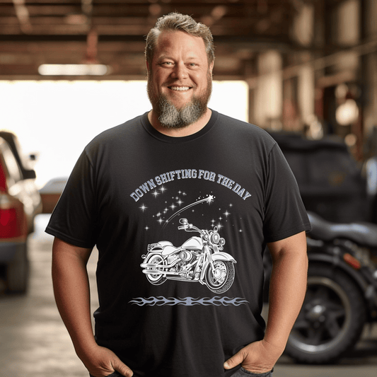 Introducing our Motorcycle Downshifting for the day t-shirt . Unisex sizing designed to add a touch of luxury to your everyday life, this tee is perfect for lounging around the house or running quick errands.