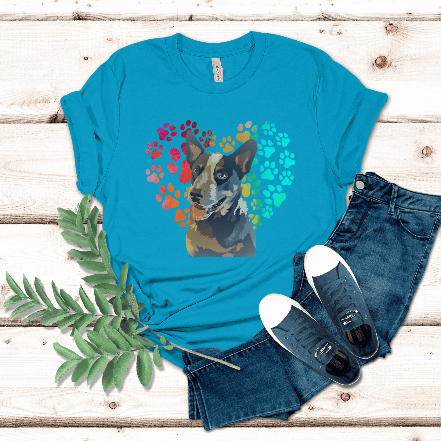 This Blue Heeler t-shirt features a paw print heart in the background, making it a unique and thoughtful gift for dog lovers, pet owners, and Blue Heeler. The shirt is perfect for anyone who wants to show off their love for their furry friend.