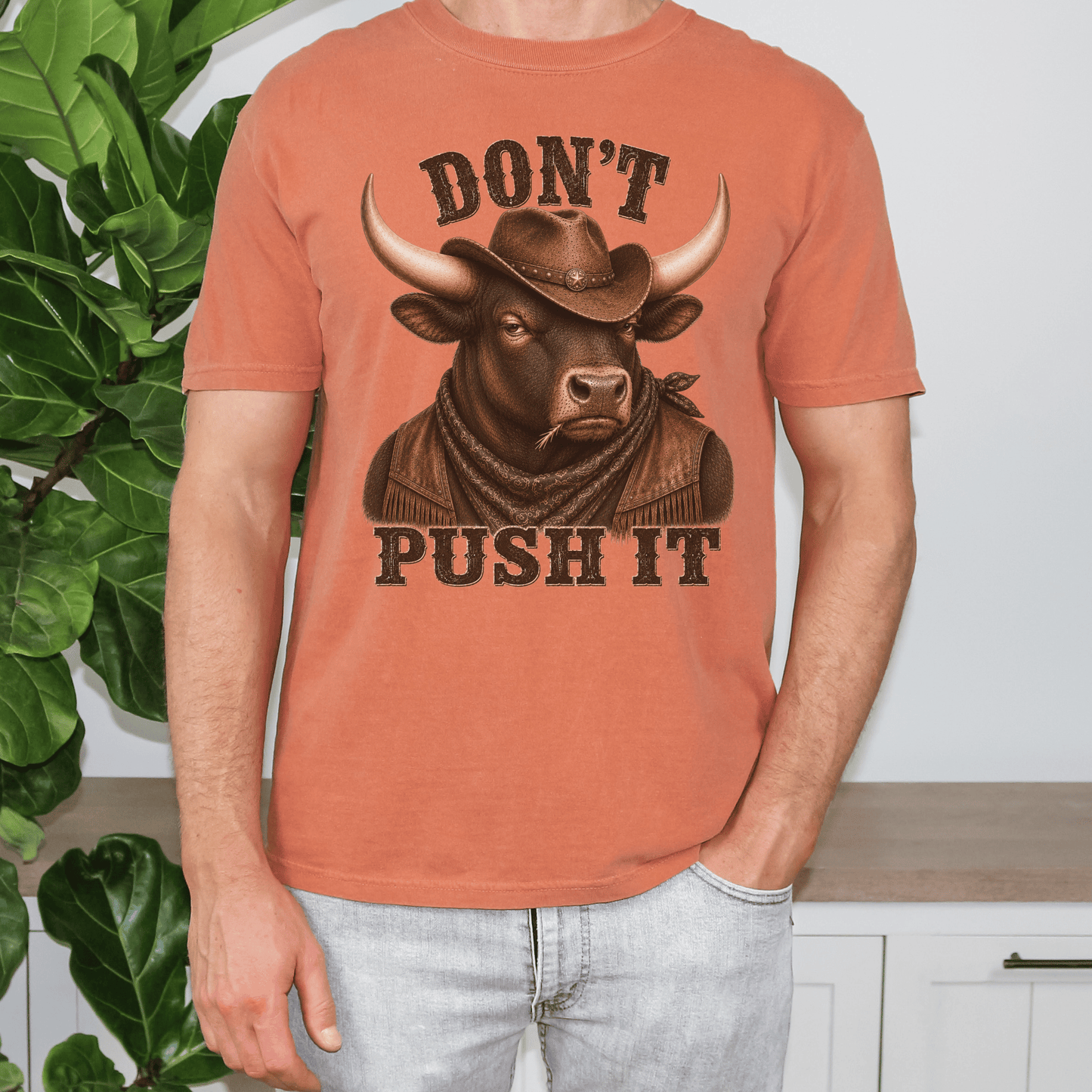 "New" Don't Push It Bull Western T-shirt