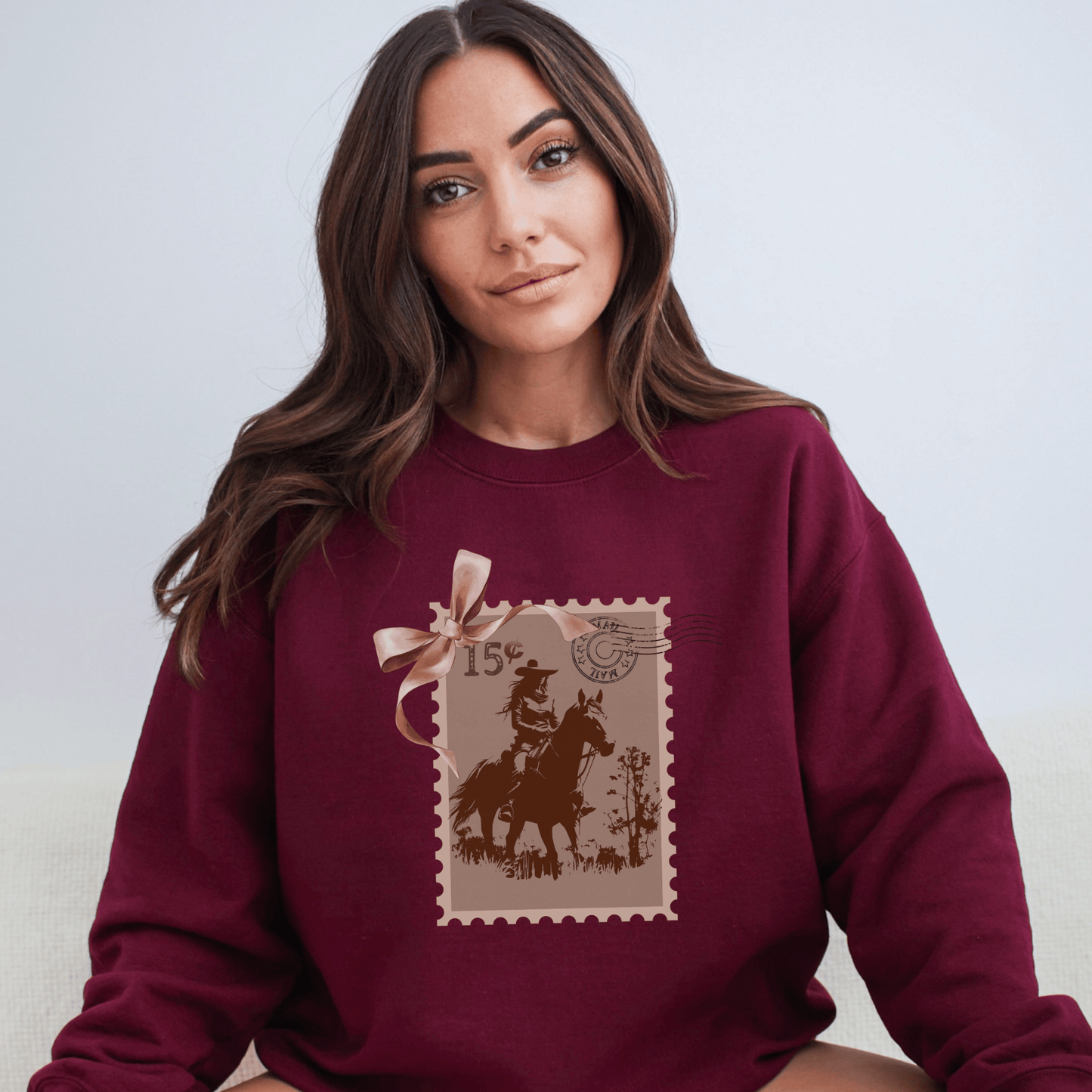"New" Vintage Stamp Cowgirl Crew Neck Sweatshirt