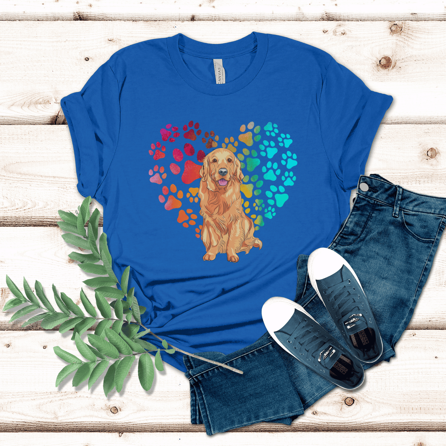 Show off your love for your Golden Retriever pup with this unique heart print t-shirt. An ideal pet parent top, this Golden Retriever t-shirt is the perfect gift for any dog mom or dog owner. Show your pooch that you care with this one-of-a-kind 