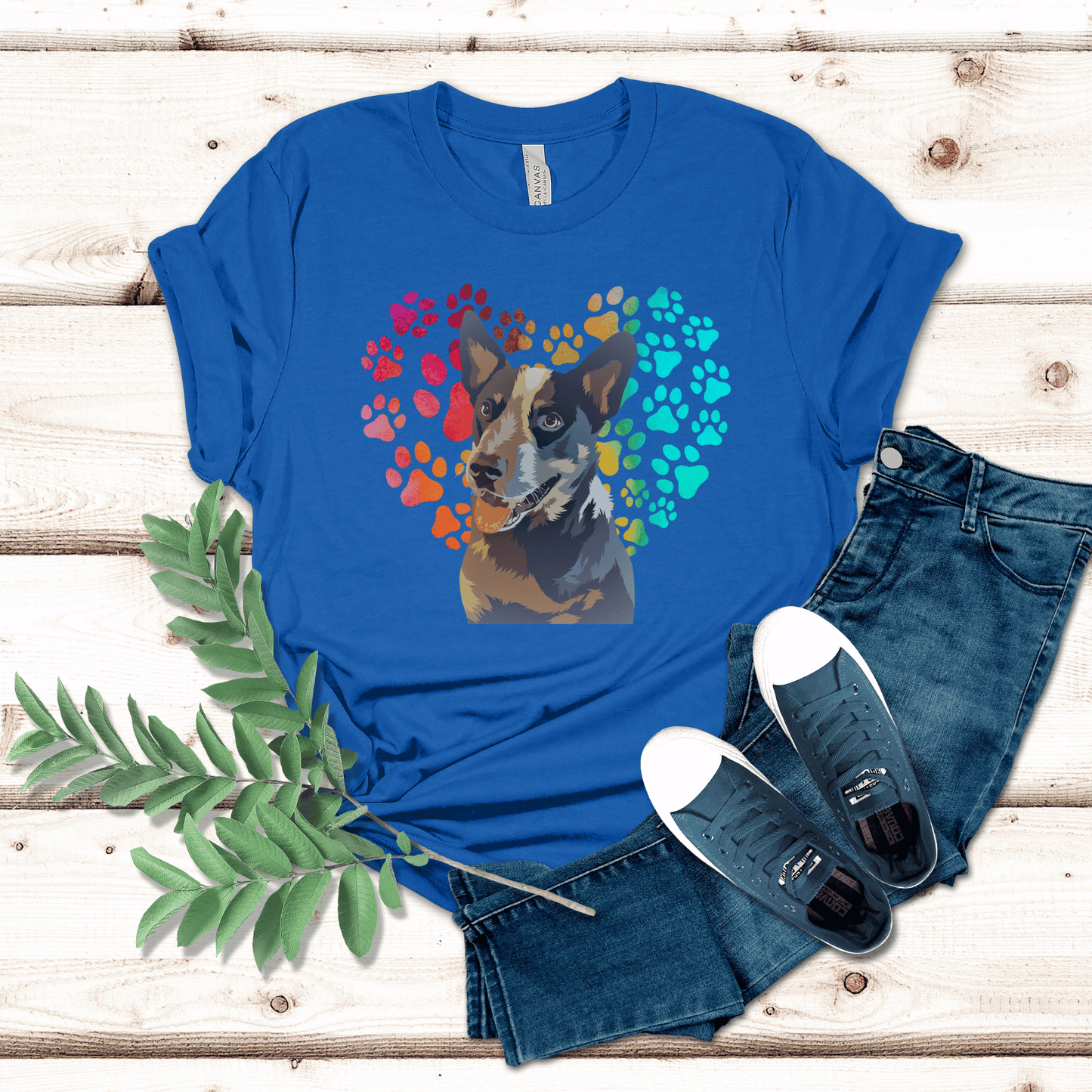 This Blue Heeler t-shirt features a paw print heart in the background, making it a unique and thoughtful gift for dog lovers, pet owners, and Blue Heeler. The shirt is perfect for anyone who wants to show off their love for their furry friend.