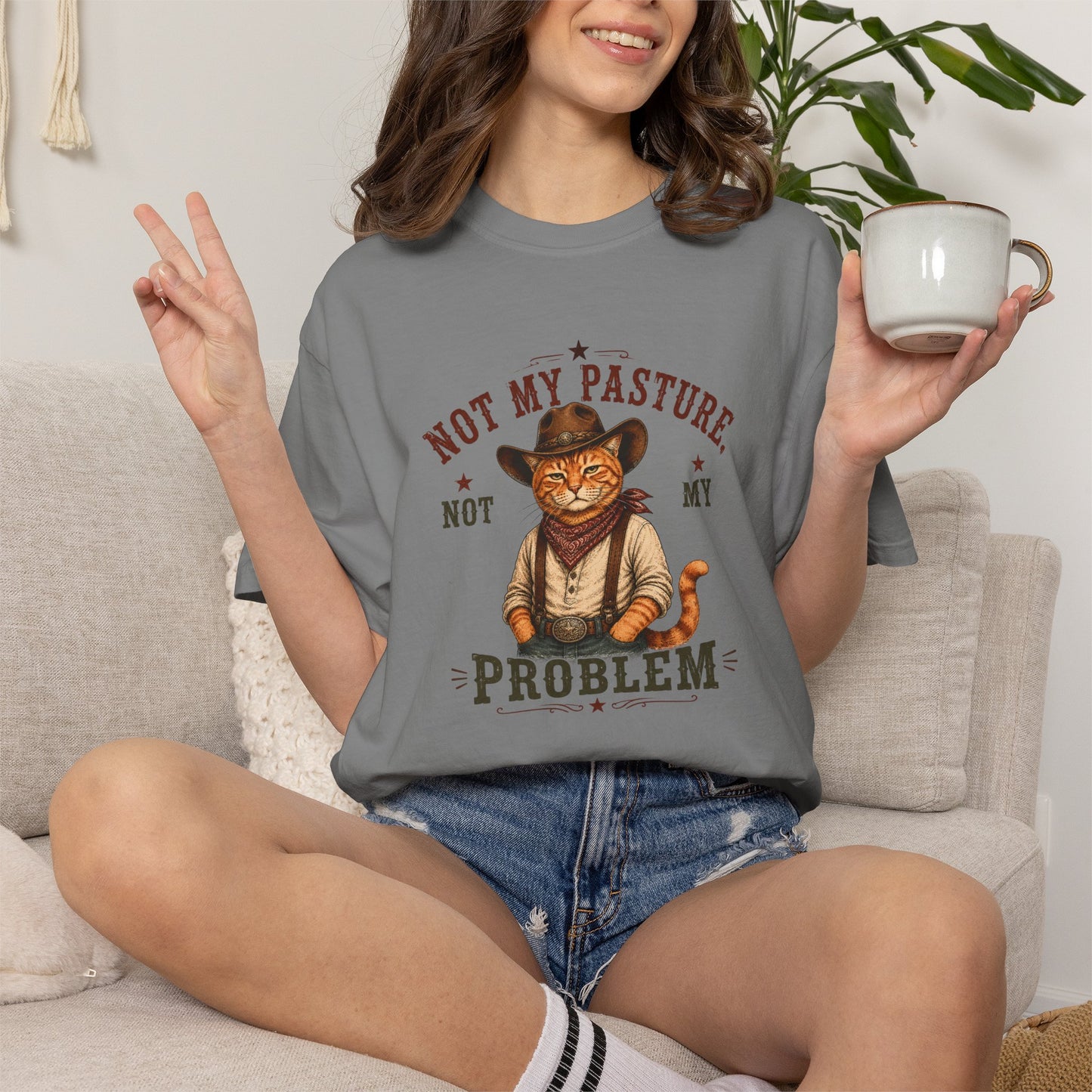 Funny Cowboy Cat Shir Western Tshirt