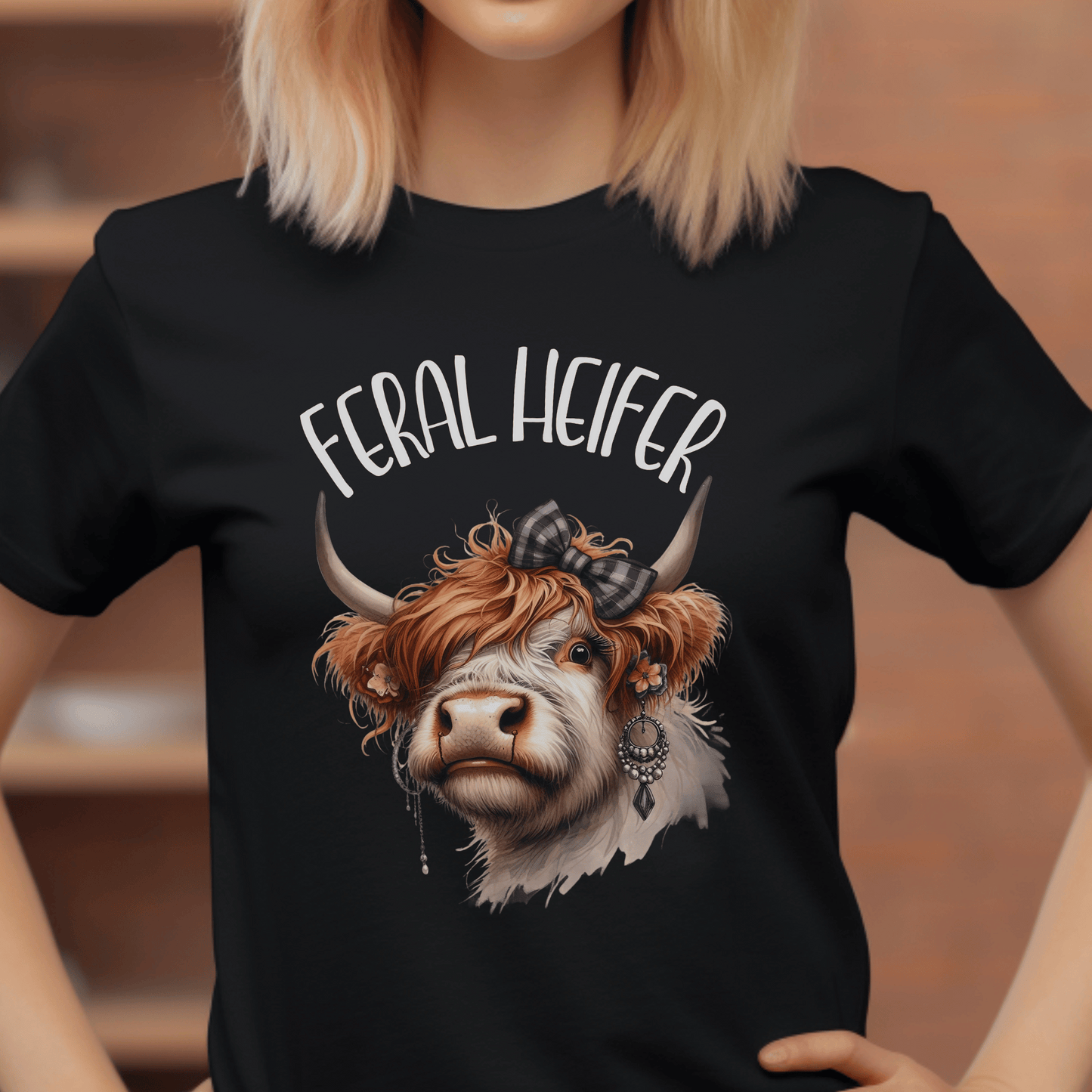 Quirky Highland Cow Feral Heifer T-shirt - High Quality Tee for Animal Lovers