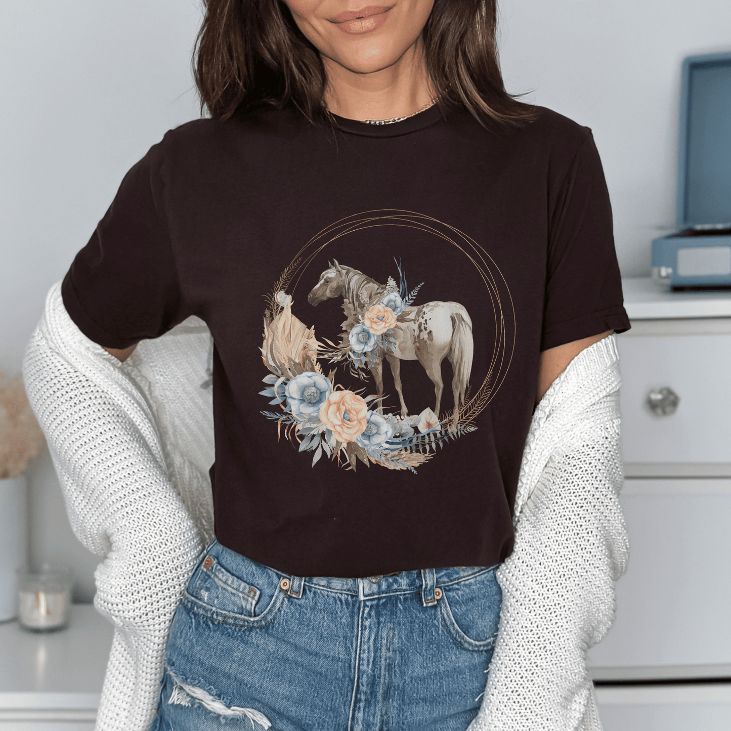  Boho cowgirl style Appaloosa horse shirt - a perfect gift for any horse lover. With a coastal Cowgirl western graphic tee that has Appy on the t-shirt design