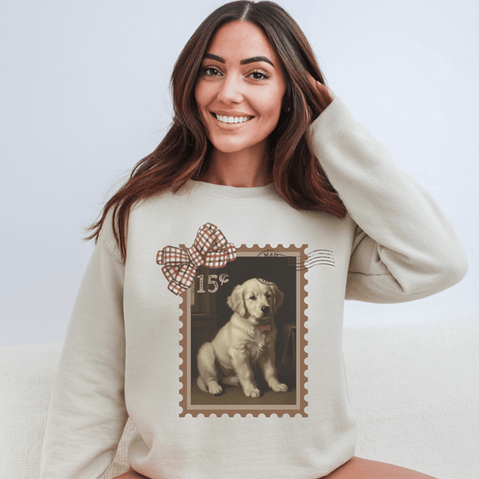 "New " Golden Retriever Puppy Vintage Stamp Sweatshirt