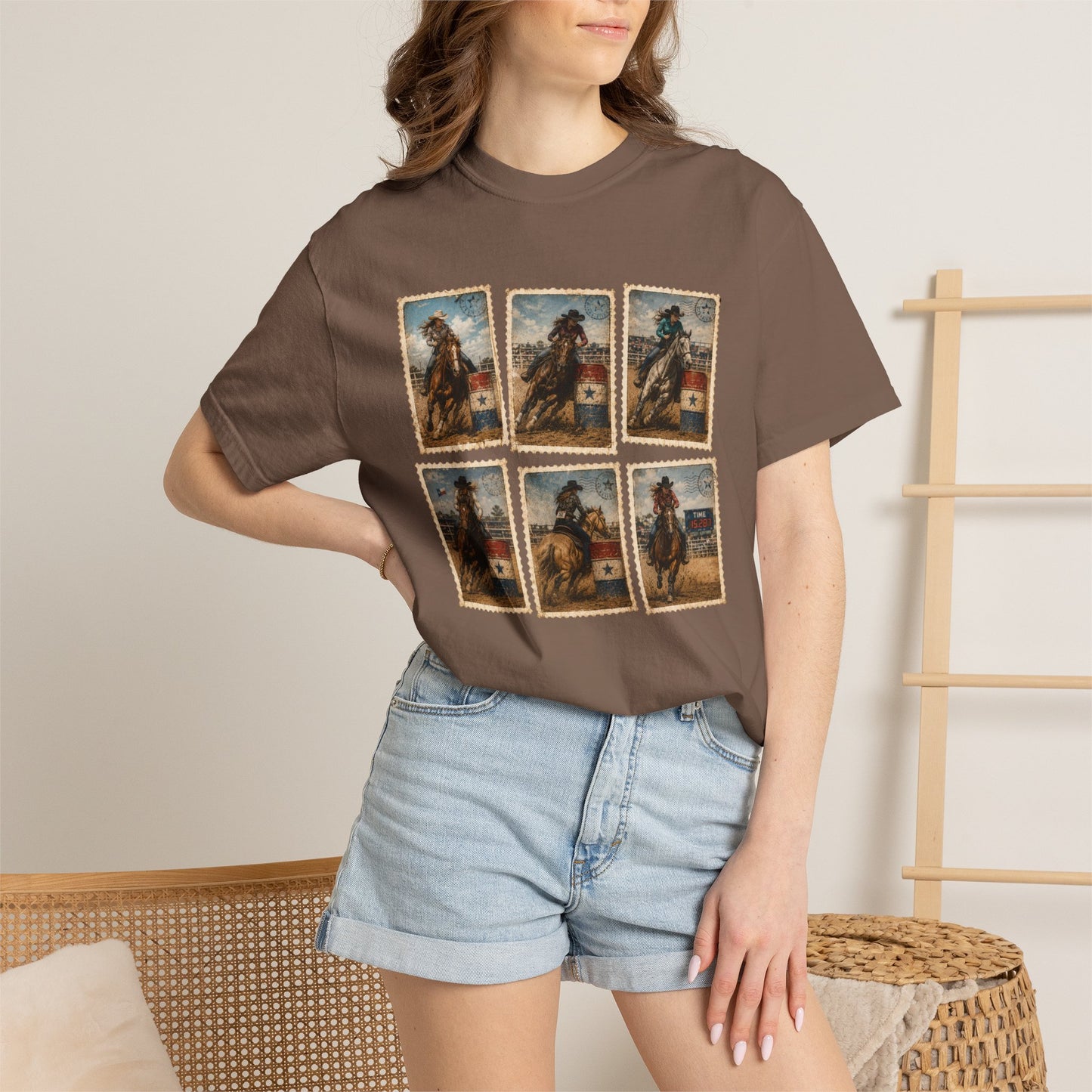 "NEW" Vintage Cowgirl Barrel Racer Collage T-Shirt | Western Rodeo Stamp Art