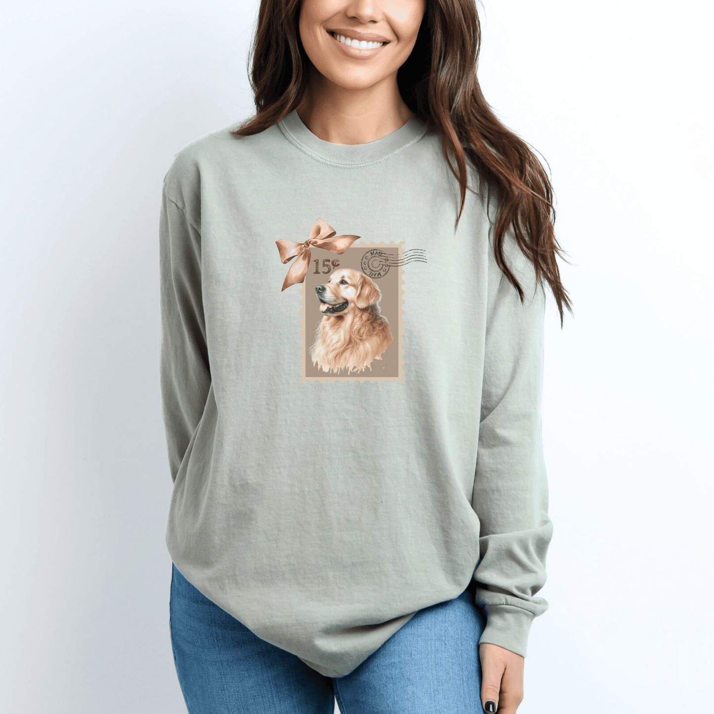 "New " Vintage Stamp Retriever Design Long Sleeve Tee