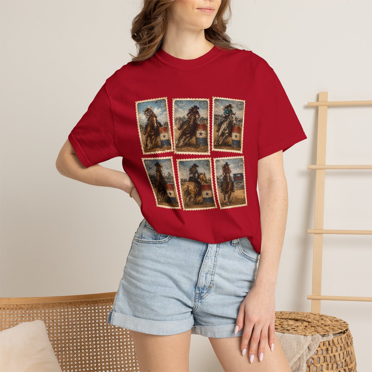 "NEW" Vintage Cowgirl Barrel Racer Collage T-Shirt | Western Rodeo Stamp Art