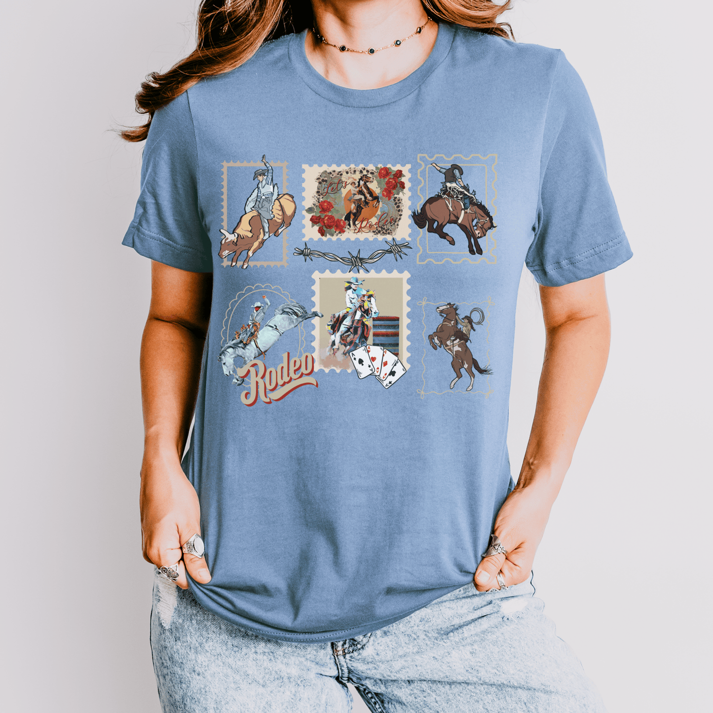 "New" Rodeo Stamps Western Horse Girl T-Shirt