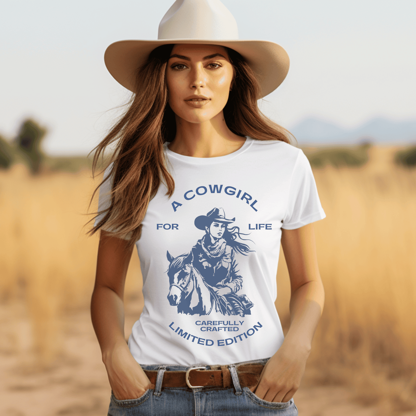 versatile tee features a bold and empowering statement that showcases your love for the cowgirl lifestyle. Whether you're out on the ranch, riding your favorite horse, or simply rocking a casual yet chic look, this t-shirt is a must-have addition to your wardrobe