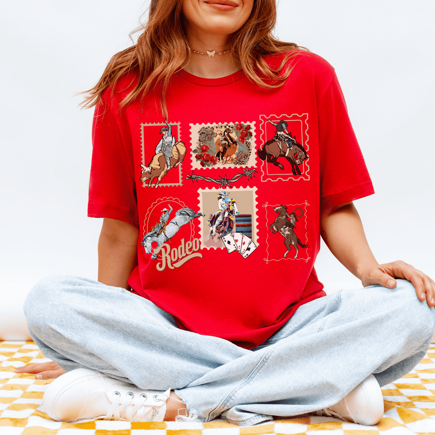 "New" Rodeo Stamps Western Horse Girl T-Shirt