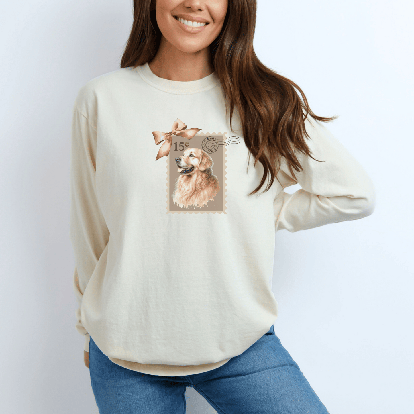 "New " Vintage Stamp Retriever Design Long Sleeve Tee