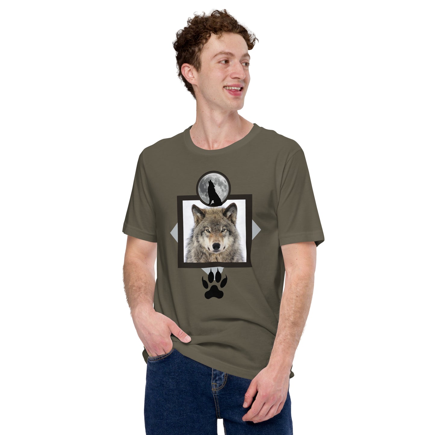 This grey wolf graphic design Men's t-shirt is a perfect gift for any wildlife enthusiast! The shirt features a striking image of a majestic wolf, making it a great addition to any outdoors man's wardro