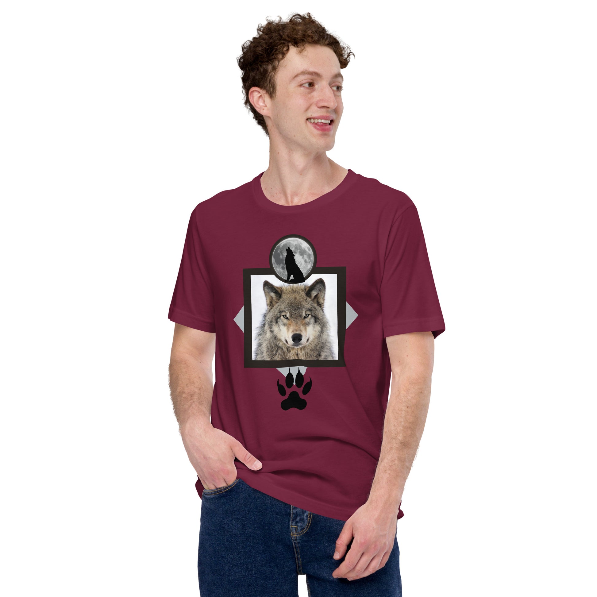 This grey wolf graphic design Men's t-shirt is a perfect gift for any wildlife enthusiast! The shirt features a striking image of a majestic wolf, making it a great addition to any outdoors man's wardro