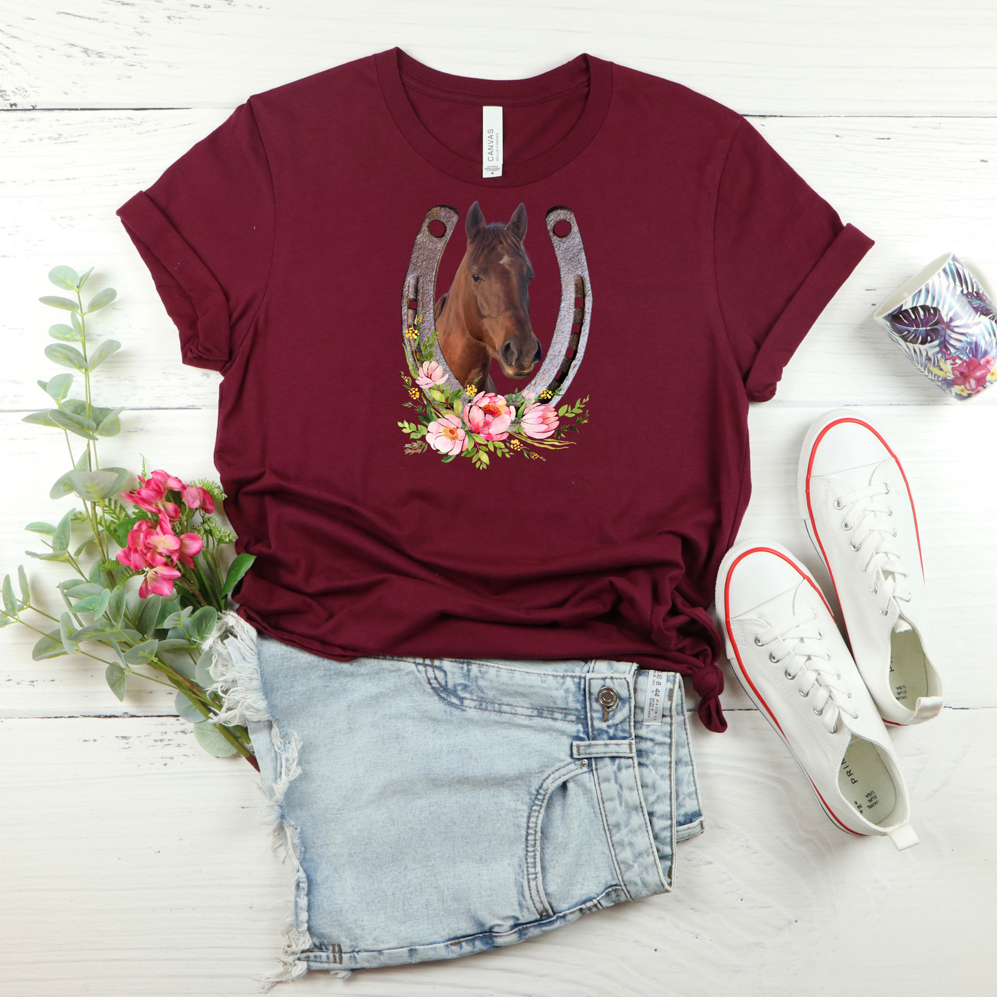 Horse and Horse Shoe Floral Tee