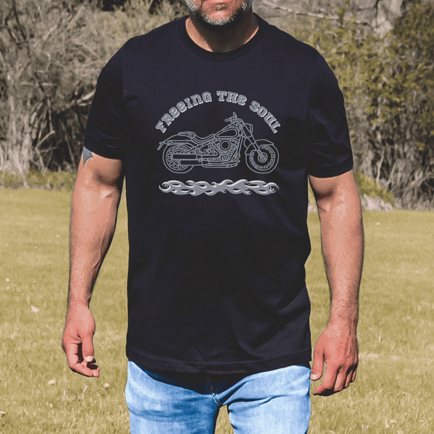"Freeing the Soul" tee, designed for both men and women who love motorcycle riding! Made with high-quality materials, this tee not only looks great but also provides maximum comfort during long rides