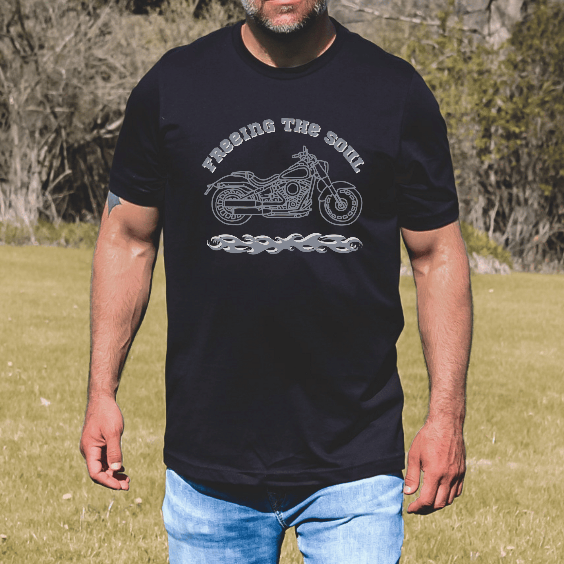 "Freeing the Soul" tee, designed for both men and women who love motorcycle riding! Made with high-quality materials, this tee not only looks great but also provides maximum comfort during long rides