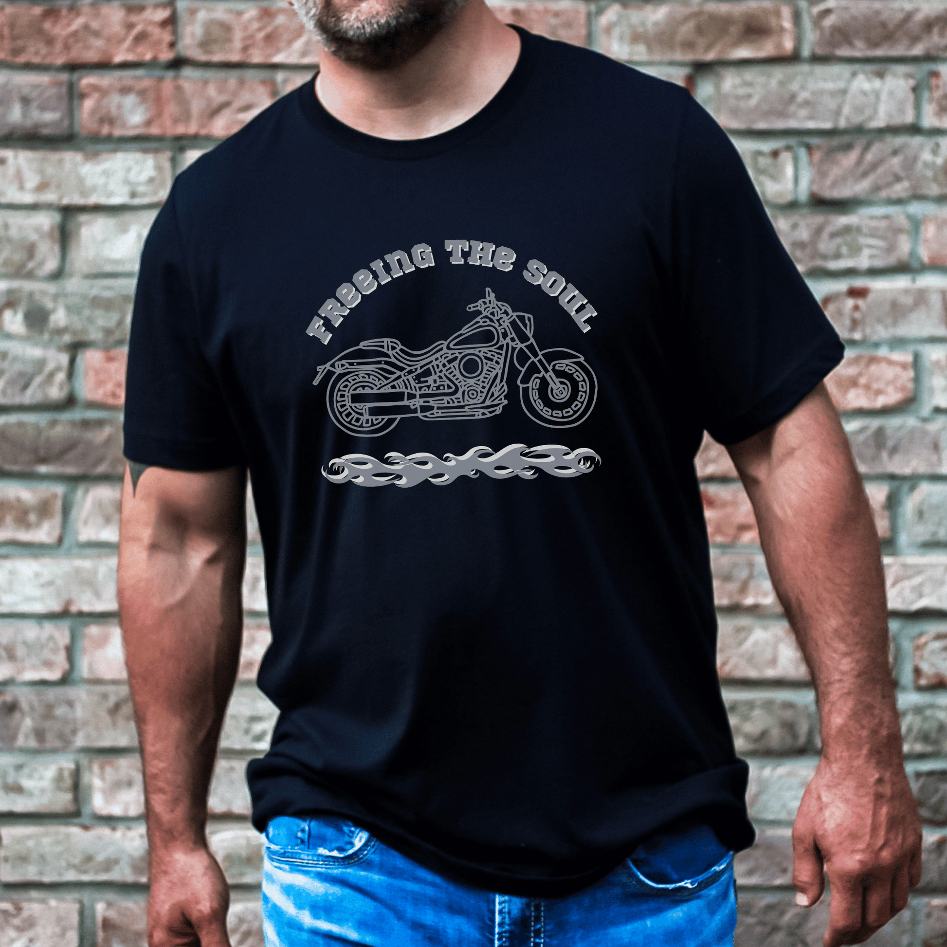 "Freeing the Soul" tee, designed for both men and women who love motorcycle riding! Made with high-quality materials, this tee not only looks great but also provides maximum comfort during long rides