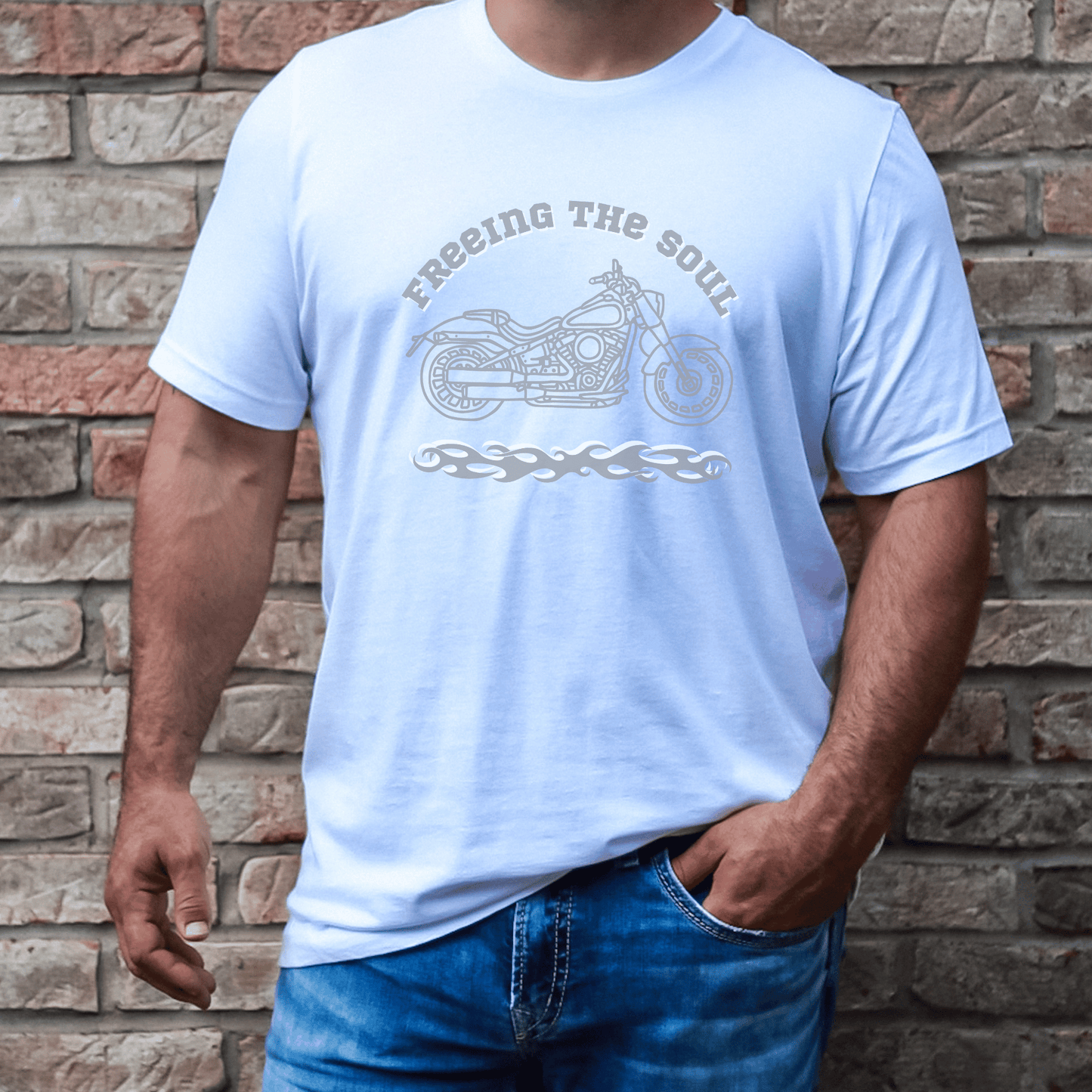 "Freeing the Soul" tee, designed for both men and women who love motorcycle riding! Made with high-quality materials, this tee not only looks great but also provides maximum comfort during long rides