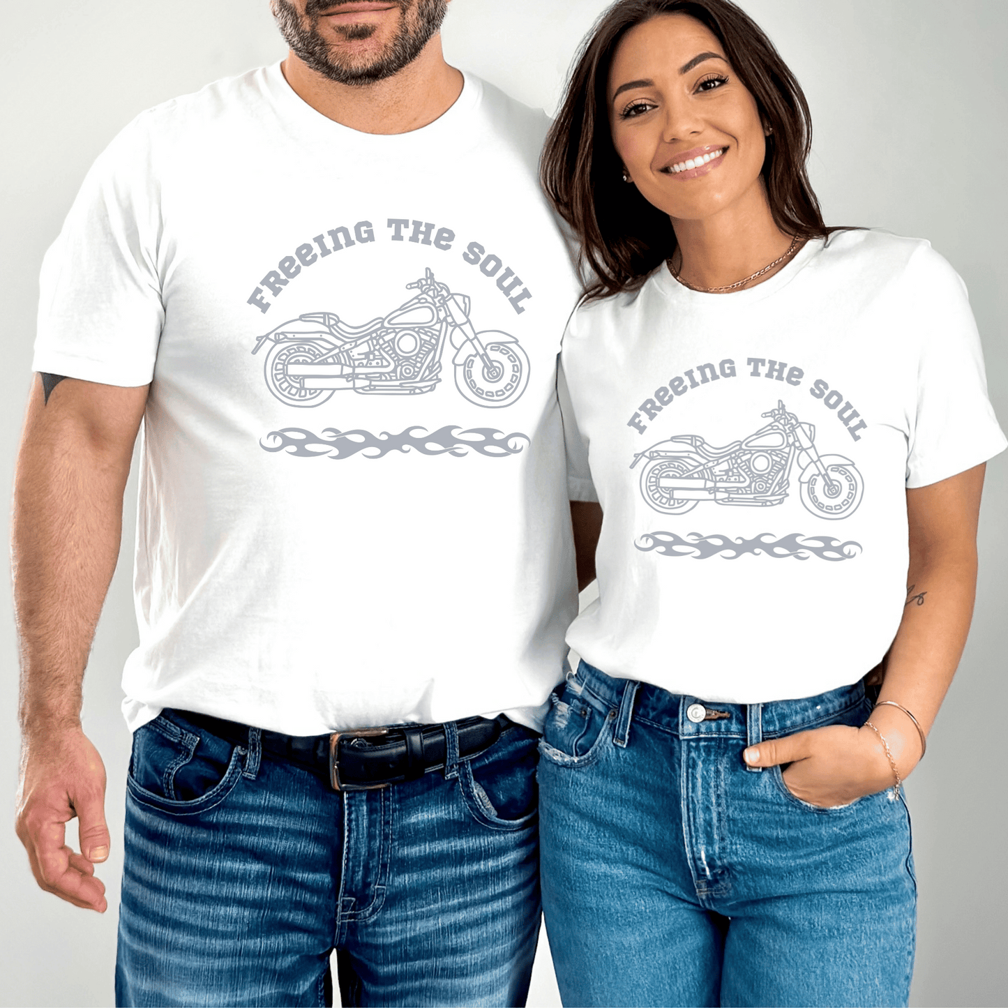 "Freeing the Soul" tee, designed for both men and women who love motorcycle riding! Made with high-quality materials, this tee not only looks great but also provides maximum comfort during long rides